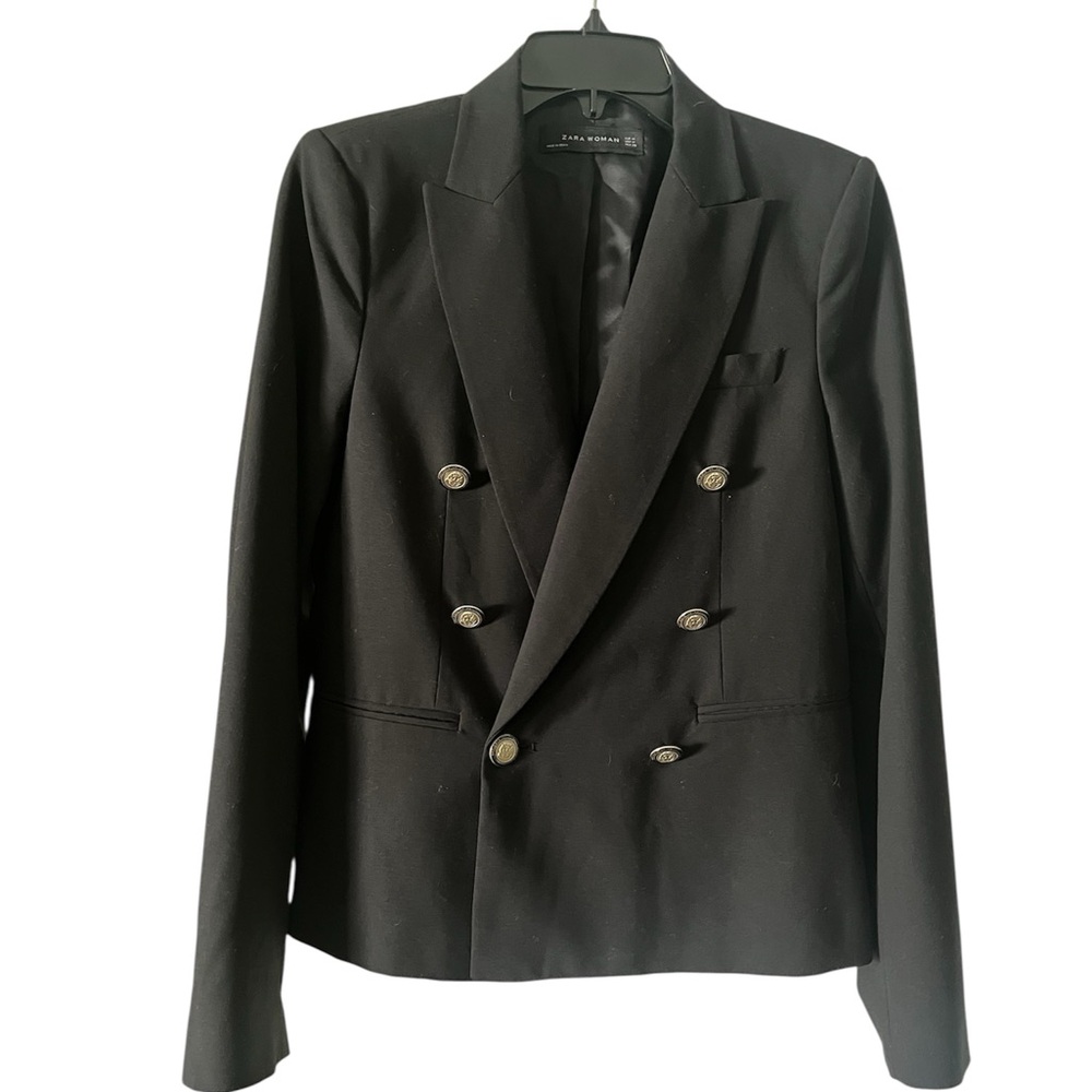 ZARA Woman Boxy Gold Button Blazer Double Breasted Old Money Style Size M